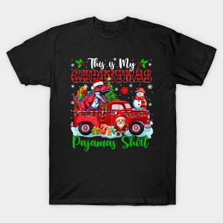 This is My Christmas Pajamas Santa T-Rex On Pickup Truck T-Shirt